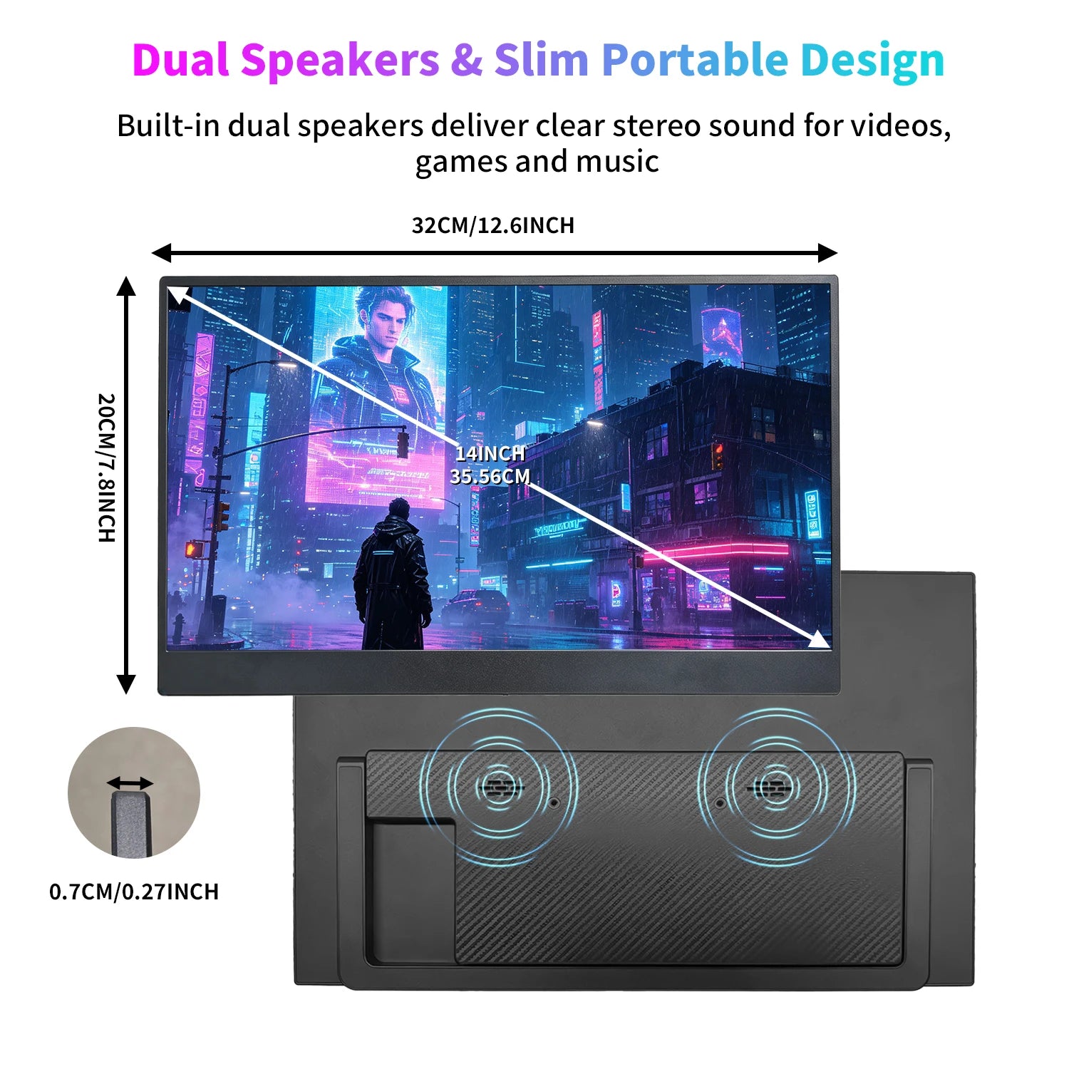 VEOUT 14-inch Portable Laptop Display, 1080P FHD Frameless IPS Ultra-Thin Travel Monitor with Adjustable Stand, Sleek Lightweight Design, Lag-Free Smooth Motion, Great for Daily Remote Office Work