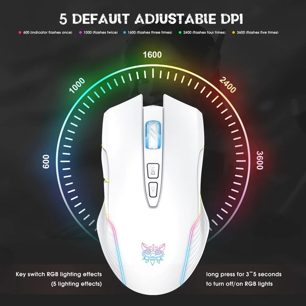 Onikuma Cw905 Wireless 2.4g Mouse Mode Rgb Lighting Mechanical Adjustable Dpi Gaming Mouse