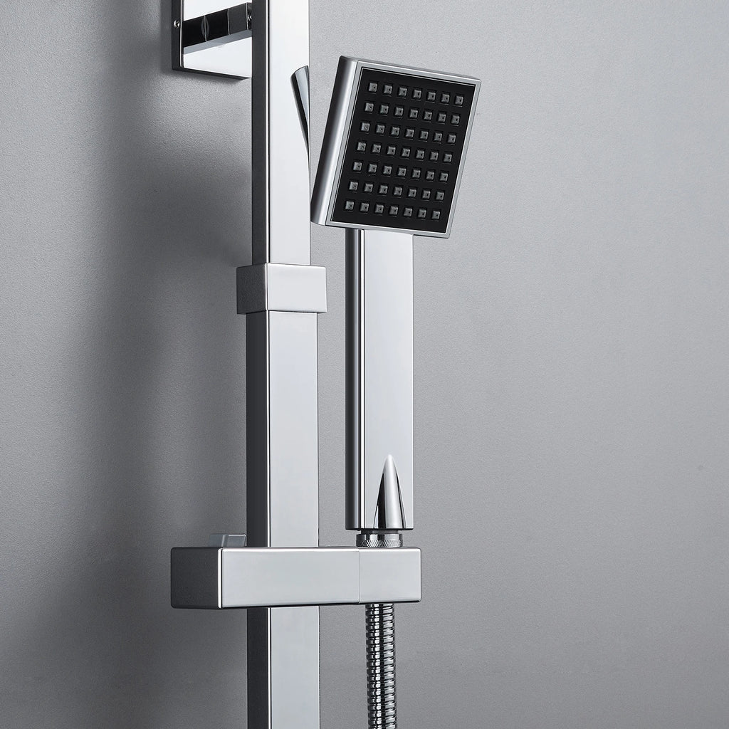 Shower column with thermostatic mixer tap, stainless steel square column, height 85-cm, geometric Minimalist style
