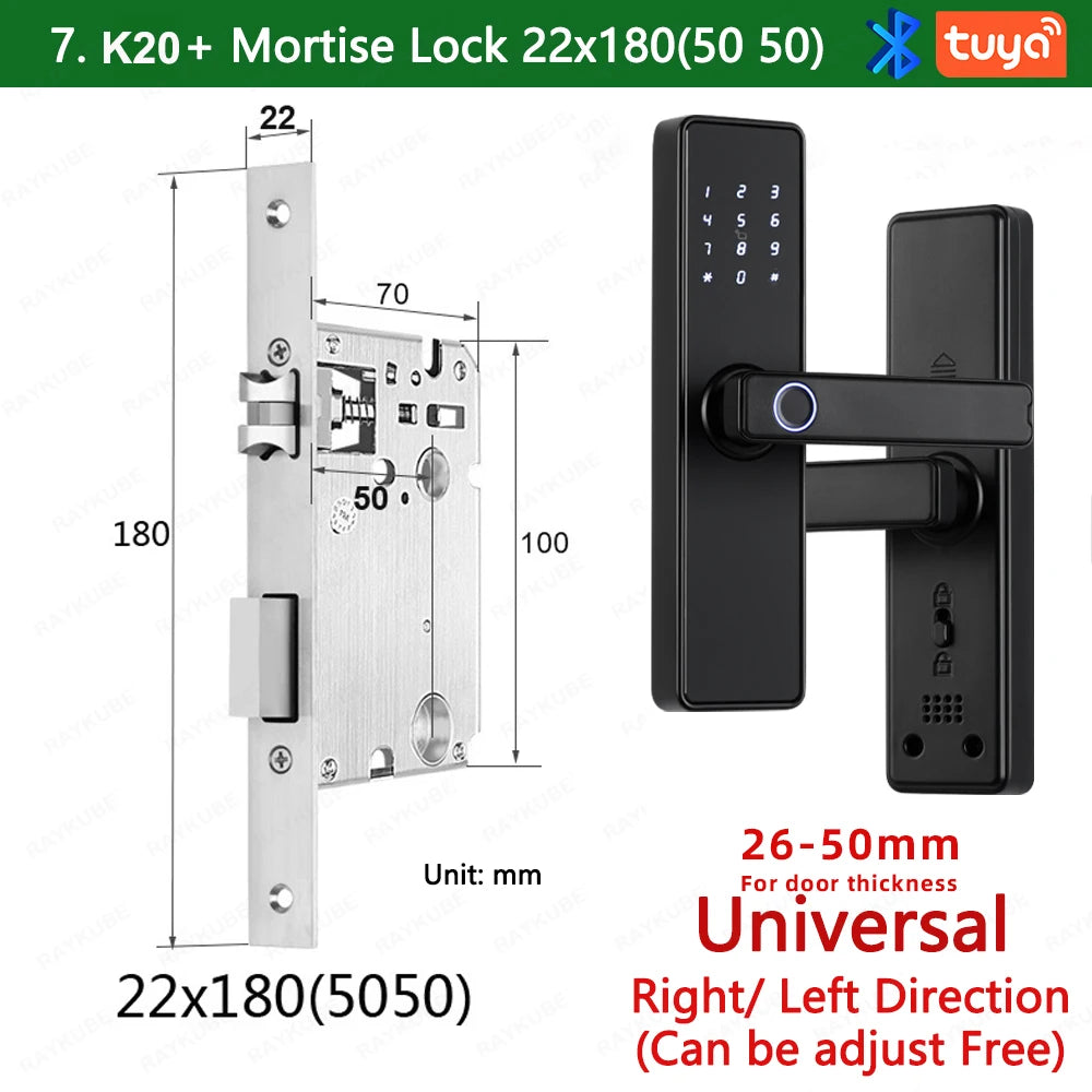 RAYKUBE K20 9-language Biometric Fingerprint Door Lock Electronic Door Lock with  Tuya APP/IC Card/Password/ Key Unlock