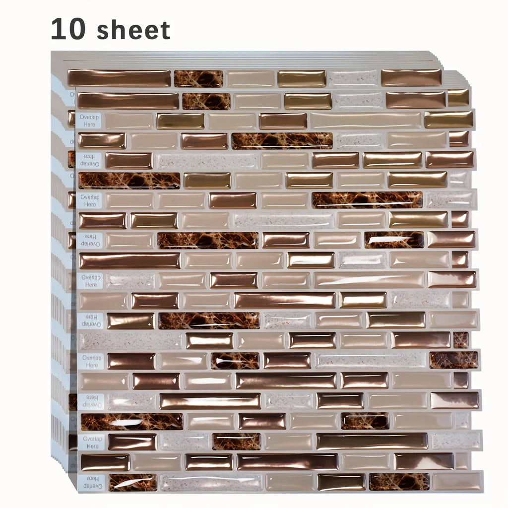 1/10/30 Sheets Gold Mosaic Self-Adhesive Wall Tiles Kitchen Backsplash Bathroom Home Wall DIY Decoration 11.8" x 12"
