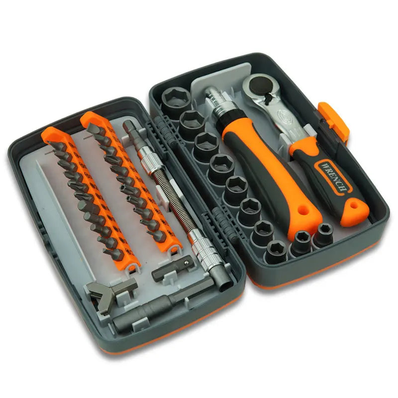 38 PCs motorbike & Bike Care Tool Kit, Hand tools, ratchet key, screwdriver, sockets, portable for bikes Repair