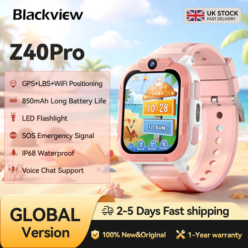 Blackview Z40 Pro kids smartwatch with sleep tracker, 1.83-inch 4G GPS, SOS, and IP68 waterproof rating.