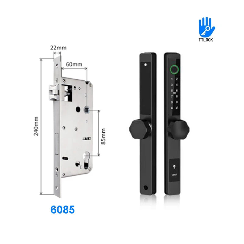 3CM Width Waterproof Aluminum Door Lock Bluetooth Fingerprint Digital Code TTLock Smart Sliding Door Lock 2885 3585 4585 Mortise