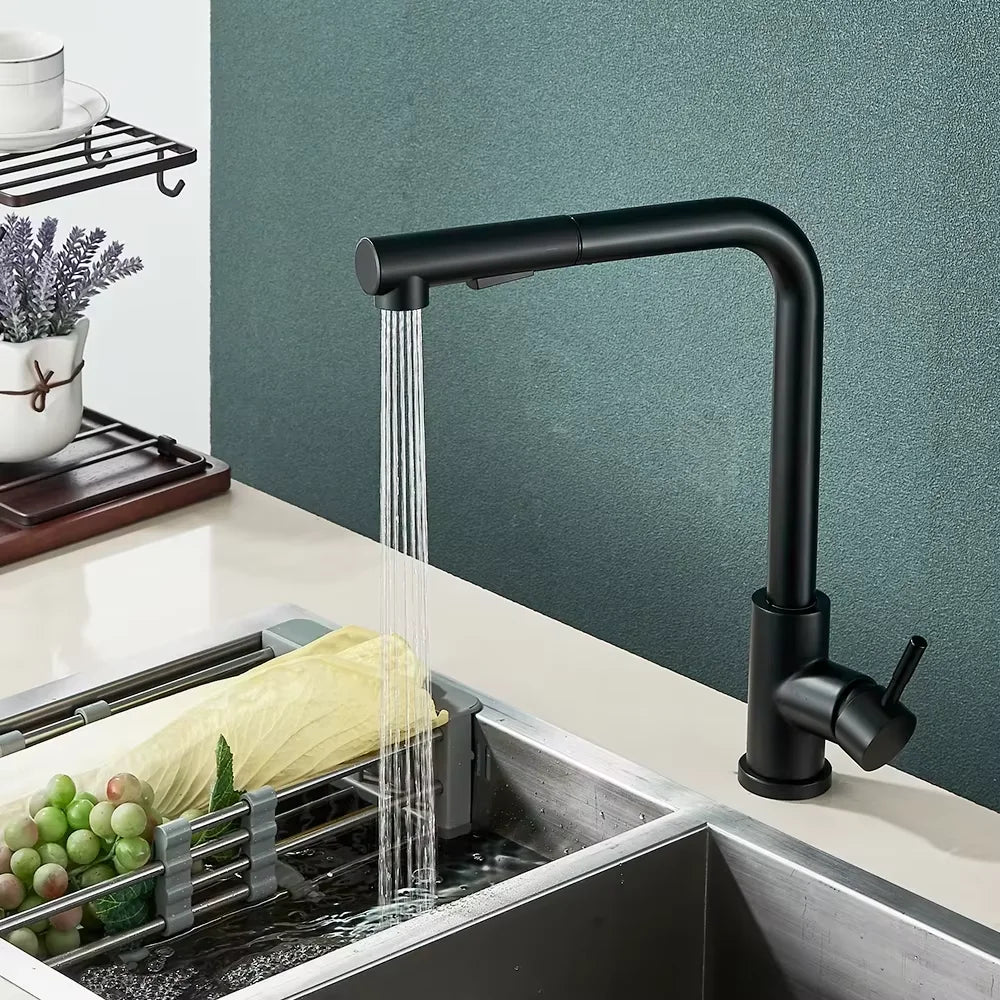 2 Modes Stream & Sprayer Matte Black Kitchen Faucet, Pull Out Sprayer Hot Cold Water Mixer Tap, Sink Faucet for Home Kitchen