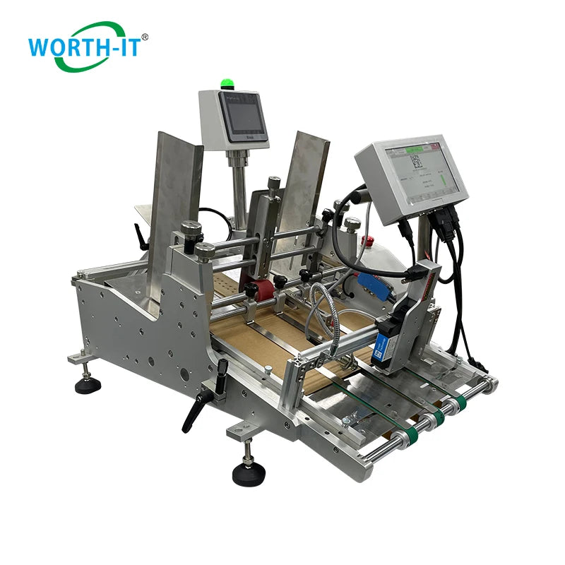 Friction feeder label printing machine with dual control screens and metal frame
