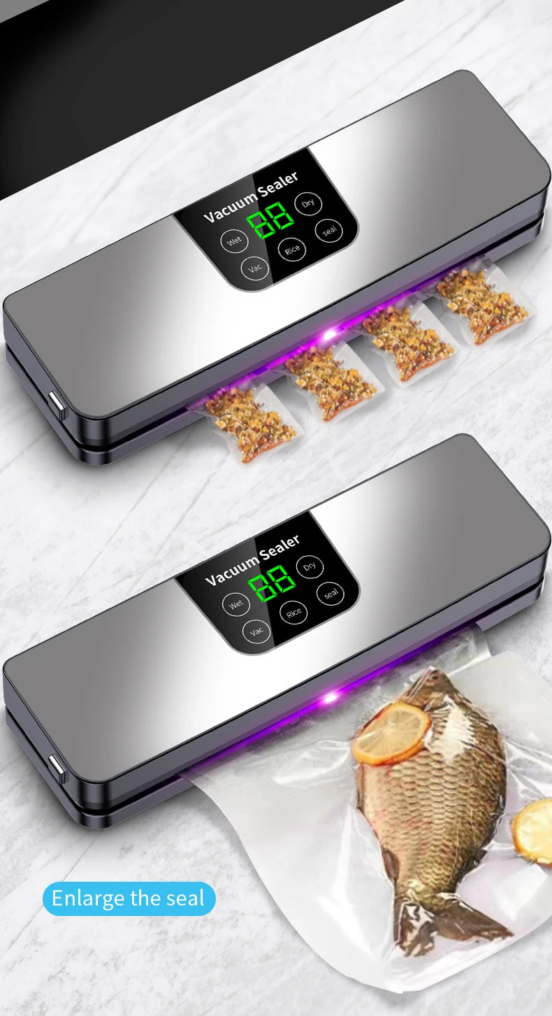 Electric Vacuum Sealer 65KPA Strong Vacuum Food Storage Seal Built-in Cutter 30CM Kitchen Food Sealing Vacuum Packaging Machine
