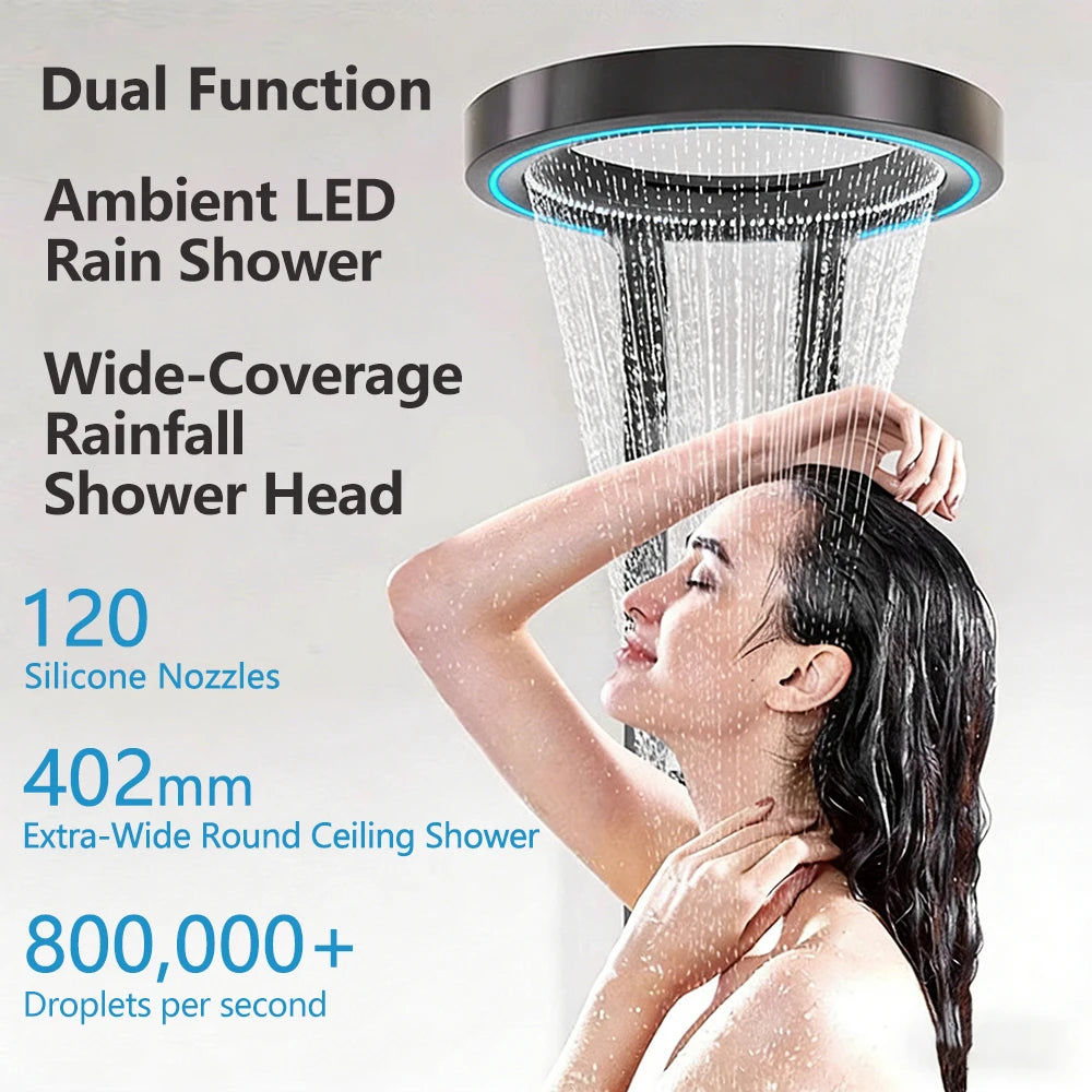 Wall Mounted Light Shower Faucet Panel LED Digital Display Shower Faucet Set Shower Screen Waterfall Bathroom Shower System Set