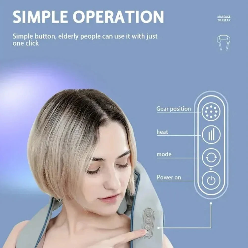 Shiatsu Neck and Shoulder Massager - Heated Deep Tissue Shawl (Grey) Back Massage Instrument Tidesmit