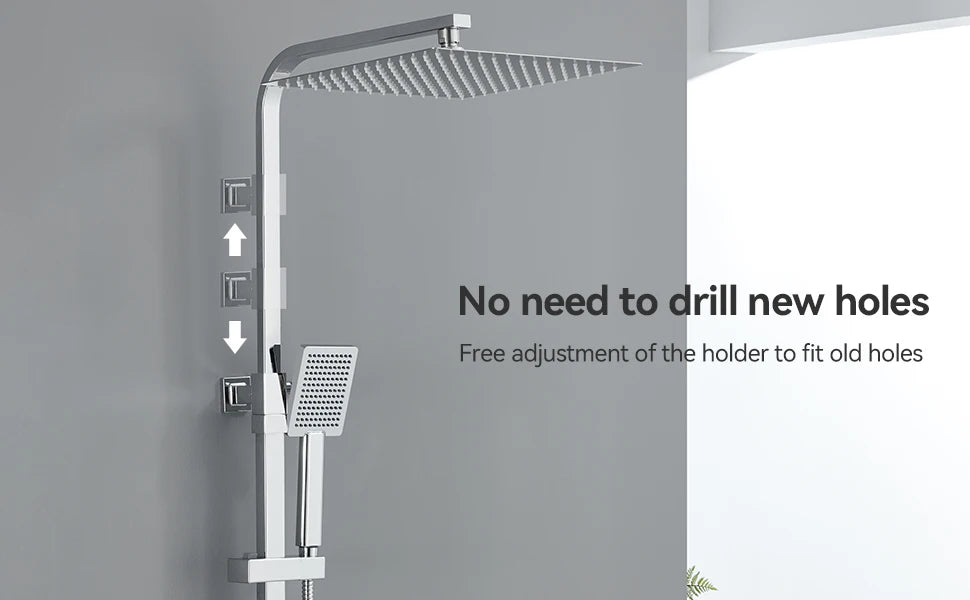 Auralum Thermostatic Shower Column, Stainless Steel with Brass Faucet, 12 inch Large Head Shower, 0.8-1.24 m, Shower System, Chrome, Square
