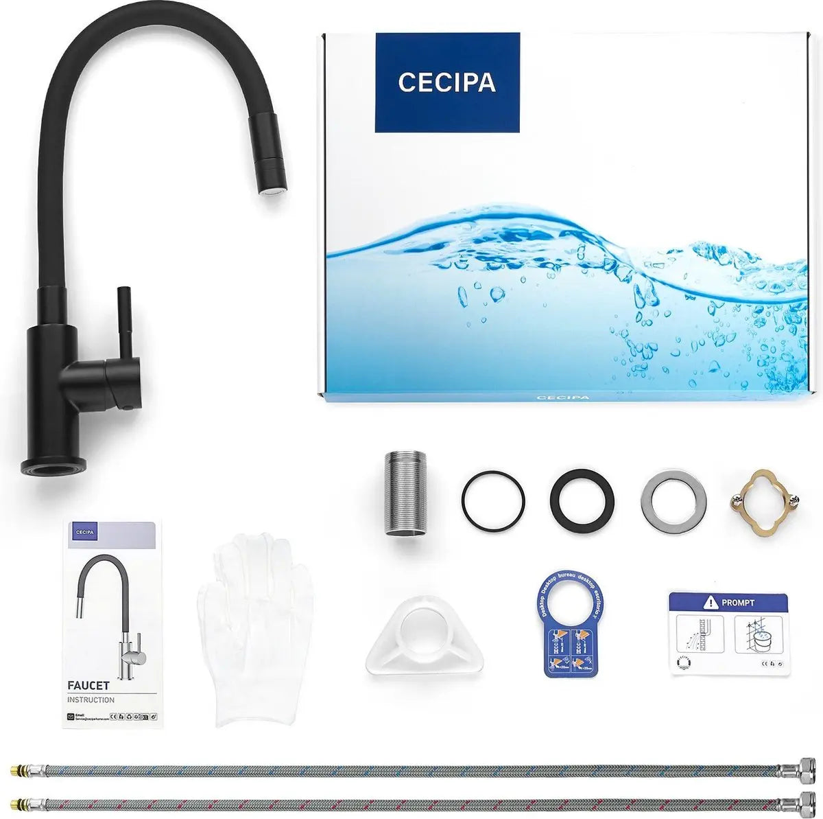 Black Kitchen Faucet with 2 Spray Types, Pull-Down Mixer, Hot and Cold Water, 360° Swivel