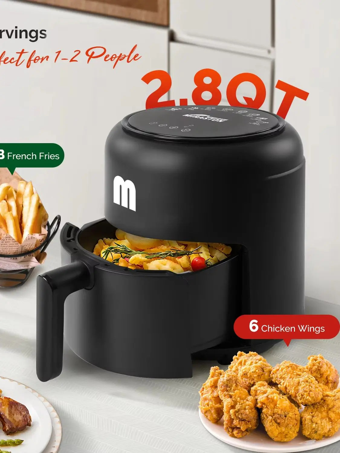2.8QT Digital Air Fryer, Space-Saving Mini Personal Air Fryers, Nonstick Basket for Dishwasher-Safe, Fast Cooking with 20Pcs