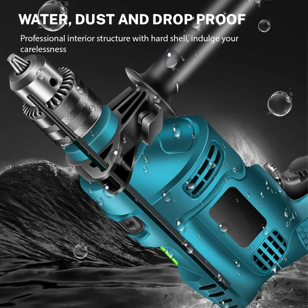 Blue Gun Type Electric Hammer Drill 1500W Load Power 710W Rated Power Variable Speed 1.5-13mm Chuck Multi-function Drilling Polishing Cutting Power Tool