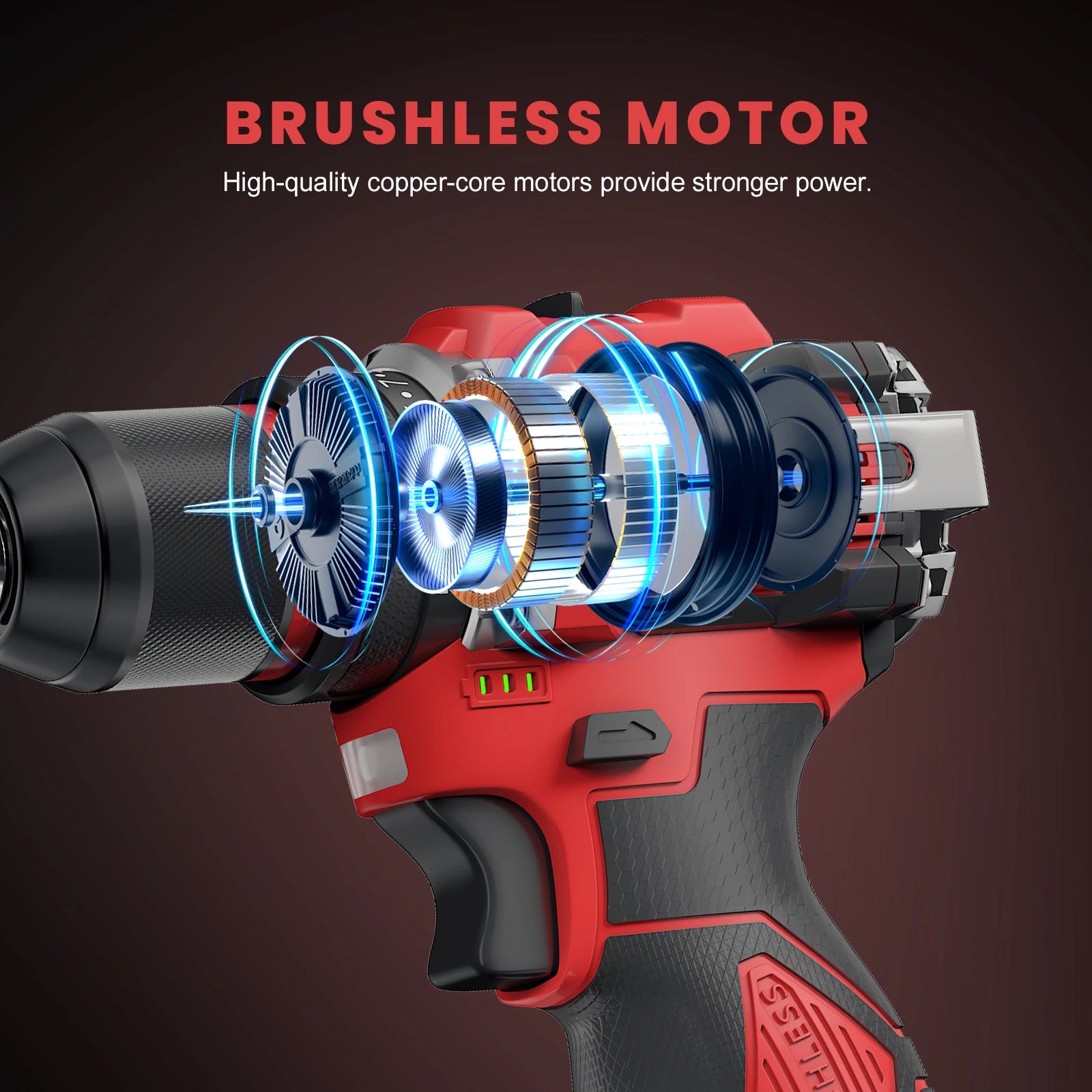 80N.M Brushless Drill 2 Batteries Torque Adjustment 16.8V Impact Drill 3 in 1 Screwdriver 1600Rpm Electric Drill Power Tool