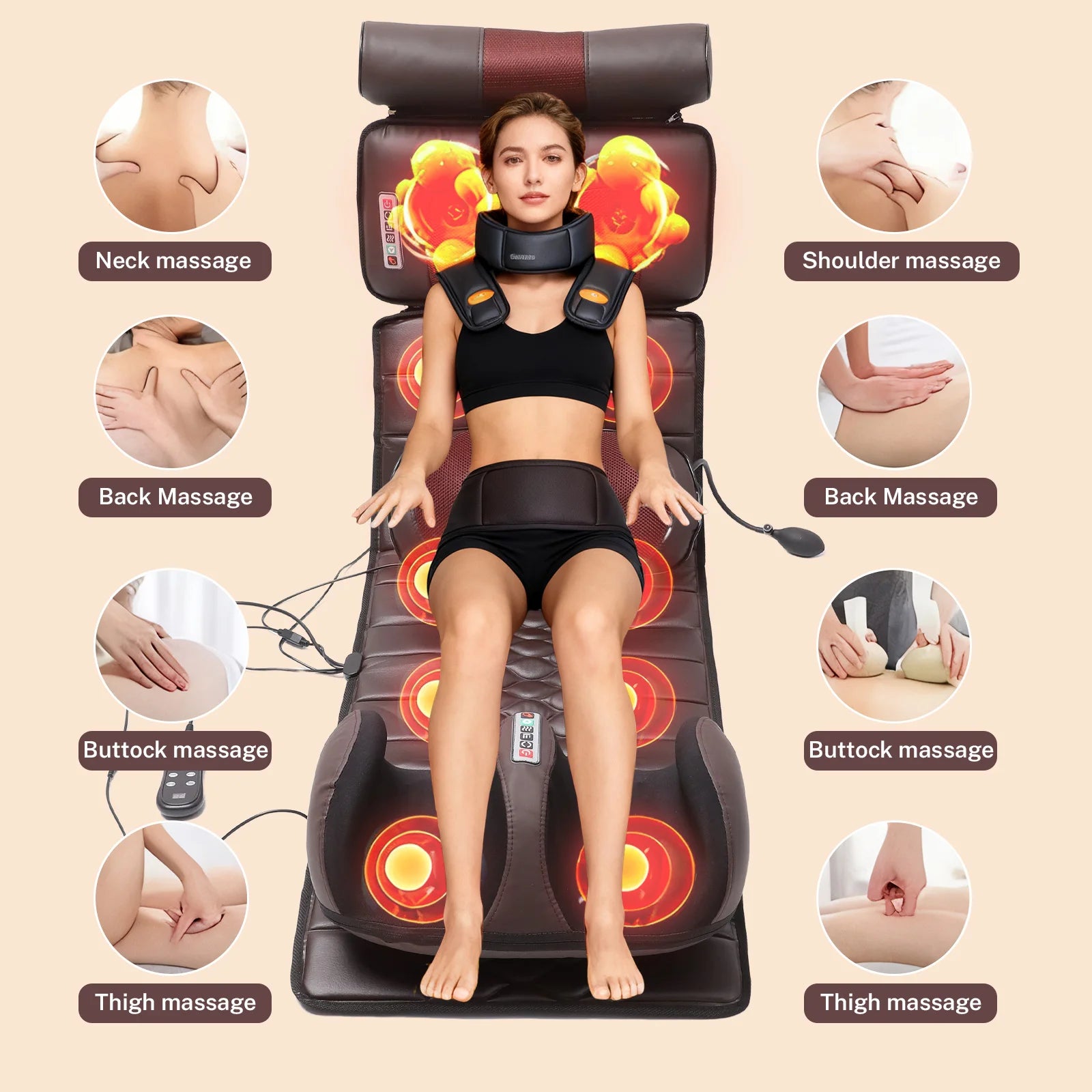 Full Body Electric Massage Mattress with Heat Therapy & Airbags Massage Cushion Tidesmit