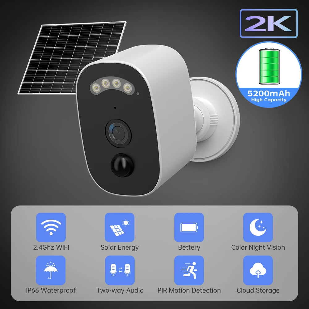 JOOAN 2K Solar Security Camera Outdoor 2.4G WiFi Human Detection IP Camera Waterproof Night Vision Solar Powered Battery Camera