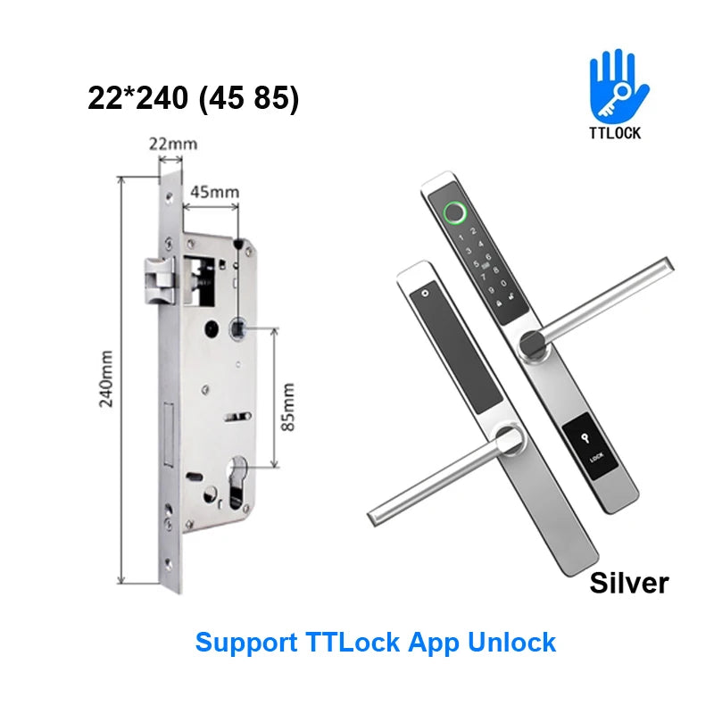 3CM Width Waterproof Aluminum Door Lock Bluetooth Fingerprint Digital Code TTLock Smart Sliding Door Lock 2885 3585 4585 Mortise