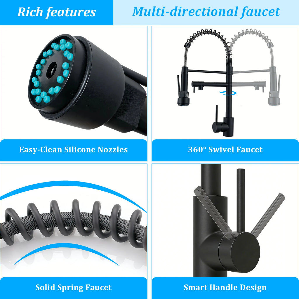 Multi-Function Pull-out Kitchen Sink Faucet, Full Dual-Direction Rotatable Swivel Spout, Premium Kitchen Mixer Faucet with Stable Hot and Cold Water Mixing, Detachable Pull Down Spray Head Kitchen Tap for Household Kitchen Us