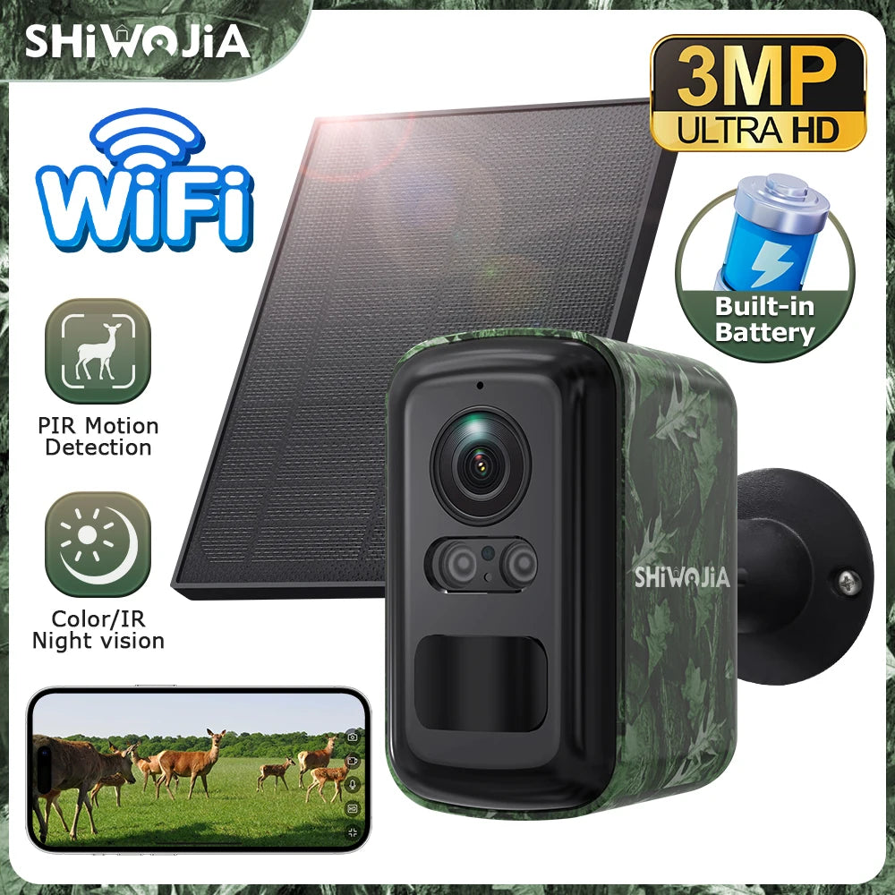 SHIWOJIj Mini Solar Security Camera, 4G WiFi Dual Network, AI Detection, IP66 Waterproof, Wireless Smart Home Indoor Outdoor Cam