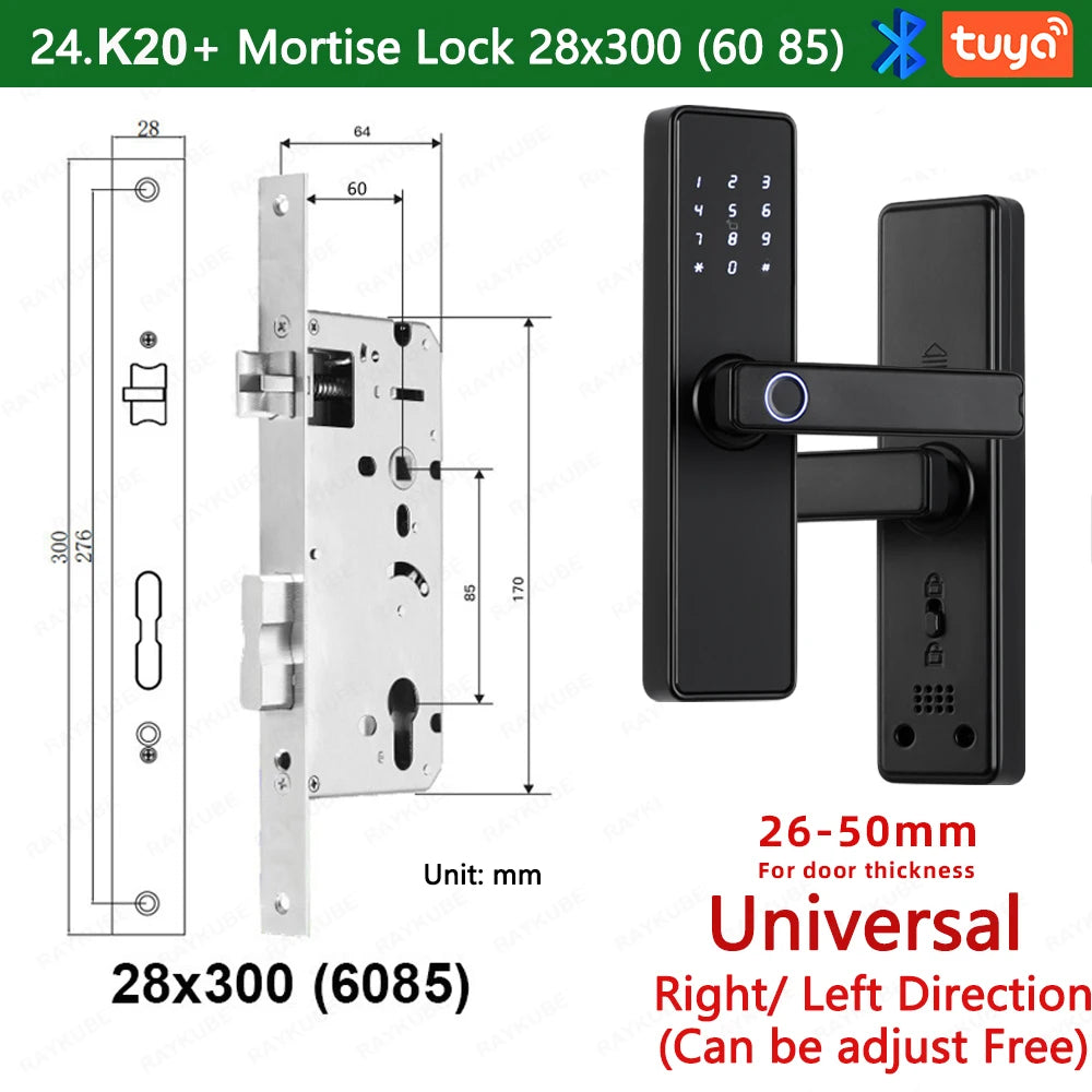 RAYKUBE K20 9-language Biometric Fingerprint Door Lock Electronic Door Lock with  Tuya APP/IC Card/Password/ Key Unlock