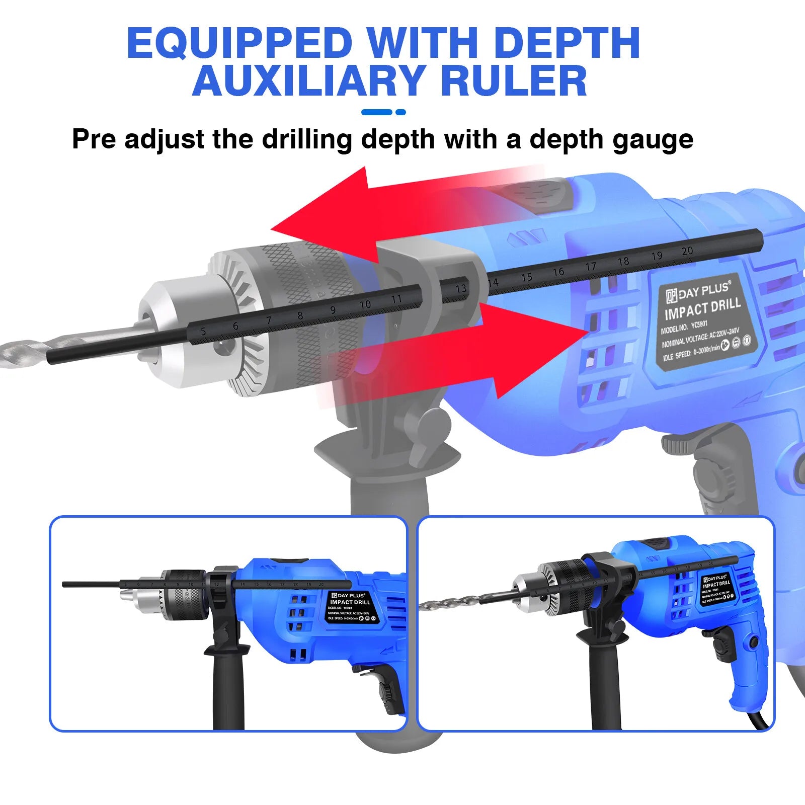 Hammer Drill Tool, 2 in 1 Electric Corded Impact Drill, 850W Corded Electric Impact Drill 3000rpm Variable Speed, for Home, Garden, DIY