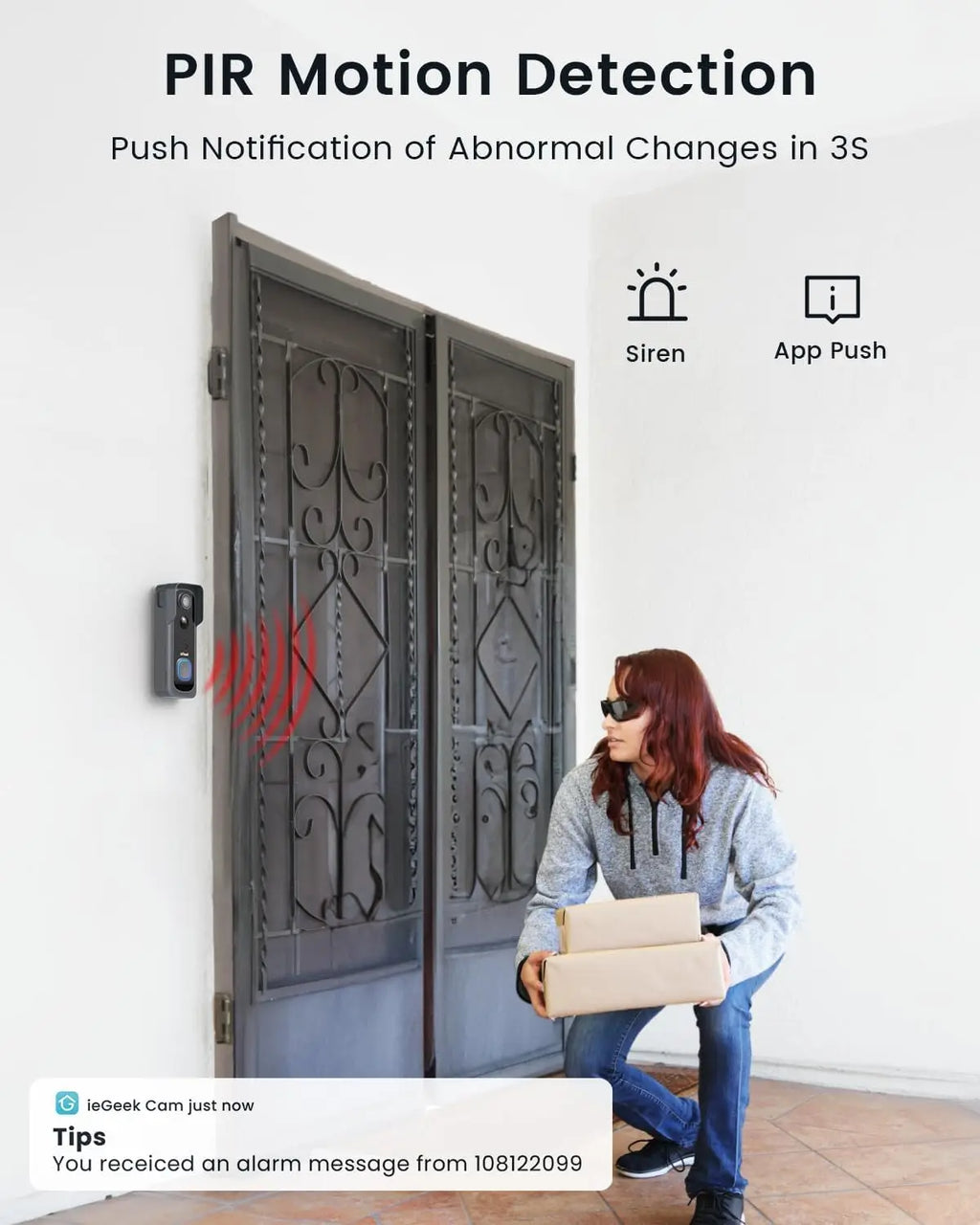 ieGeek Doorbell Camera Wireless No Monthly Fee, 2K HD Video Doorbell with Indoor Chime, Smart Human Detection Instant Alert, Clear Night Vision