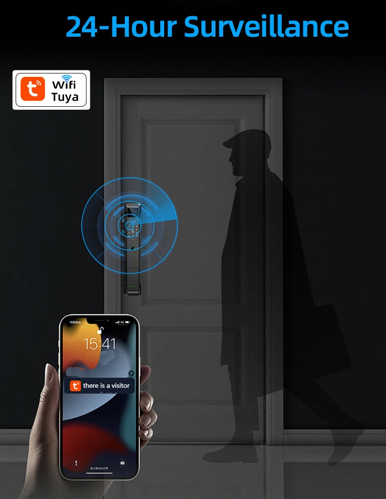 RAYKUBE 21-language Voice Tuya WiFi Camera Palm Vein Smart Fingerprint Lock Face Recognition Digital Lock With Video Call P85