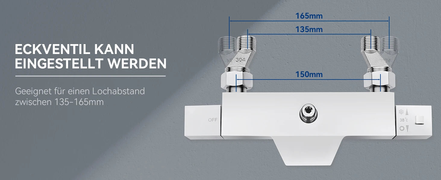 Shower Column with Thermostatic faucet, Wall-mounted Shower System, 30 × 20 cm Rain shower head, suitable for bathtubs