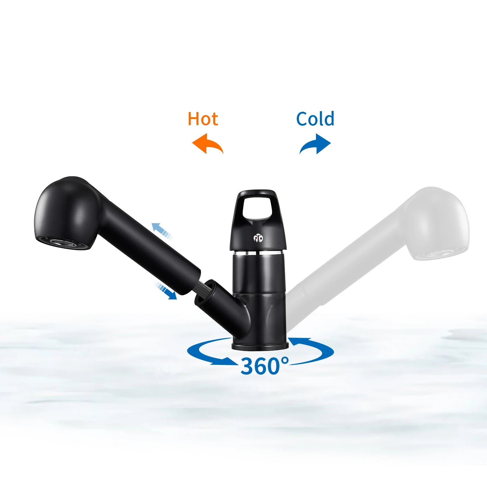 Kitchen Faucet Matte Black, Pull Out Kitchen Tap with 2 Modes Spray, Solid Brass, Deck Mounted 360° Swivel, Sink Mixer, Hot and Cold Water, KTW Certified 50cm Hose, Modern Design, G3/8 Standard