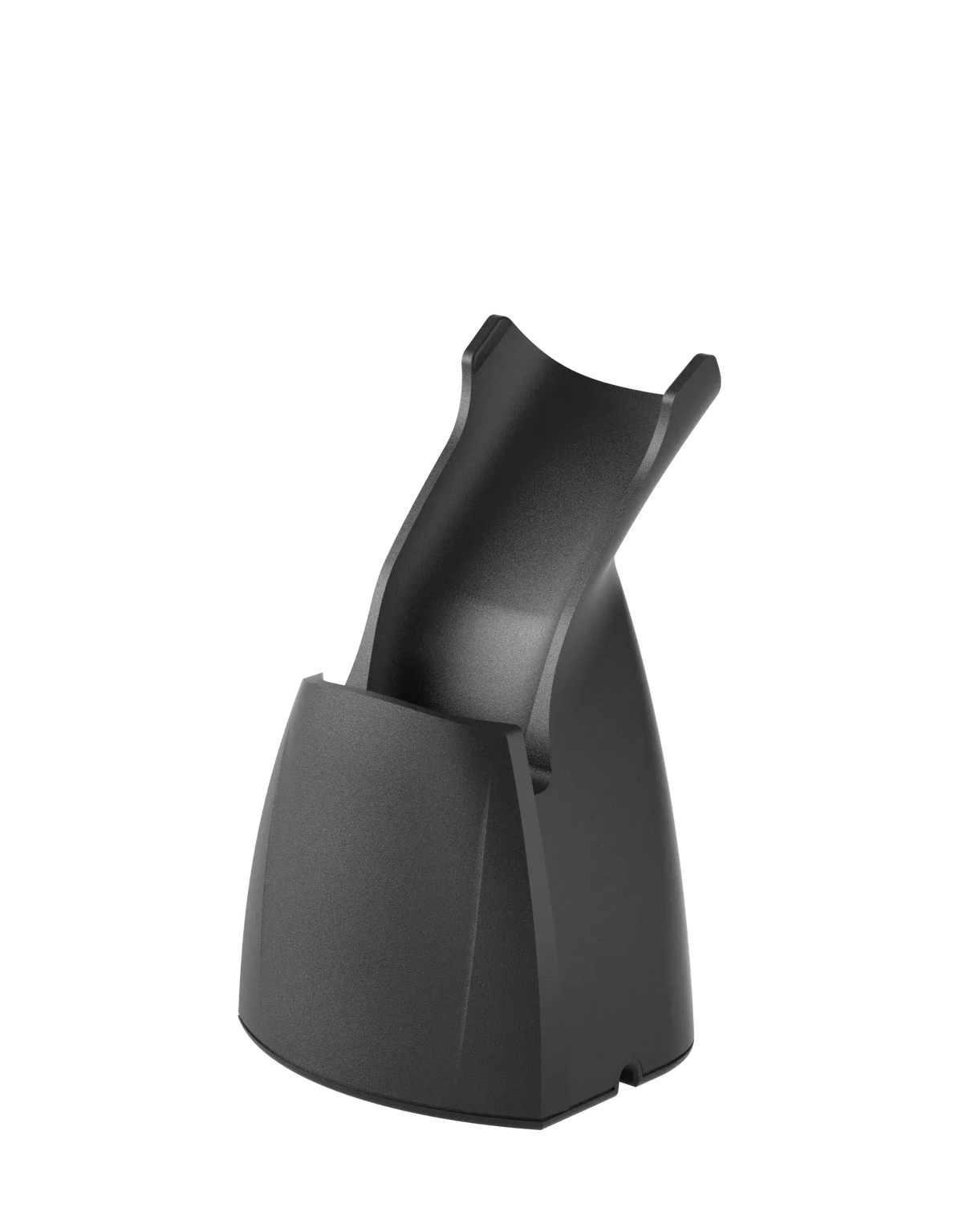 Barcode scanner charging base stand with angled cradle and front indicator contacts