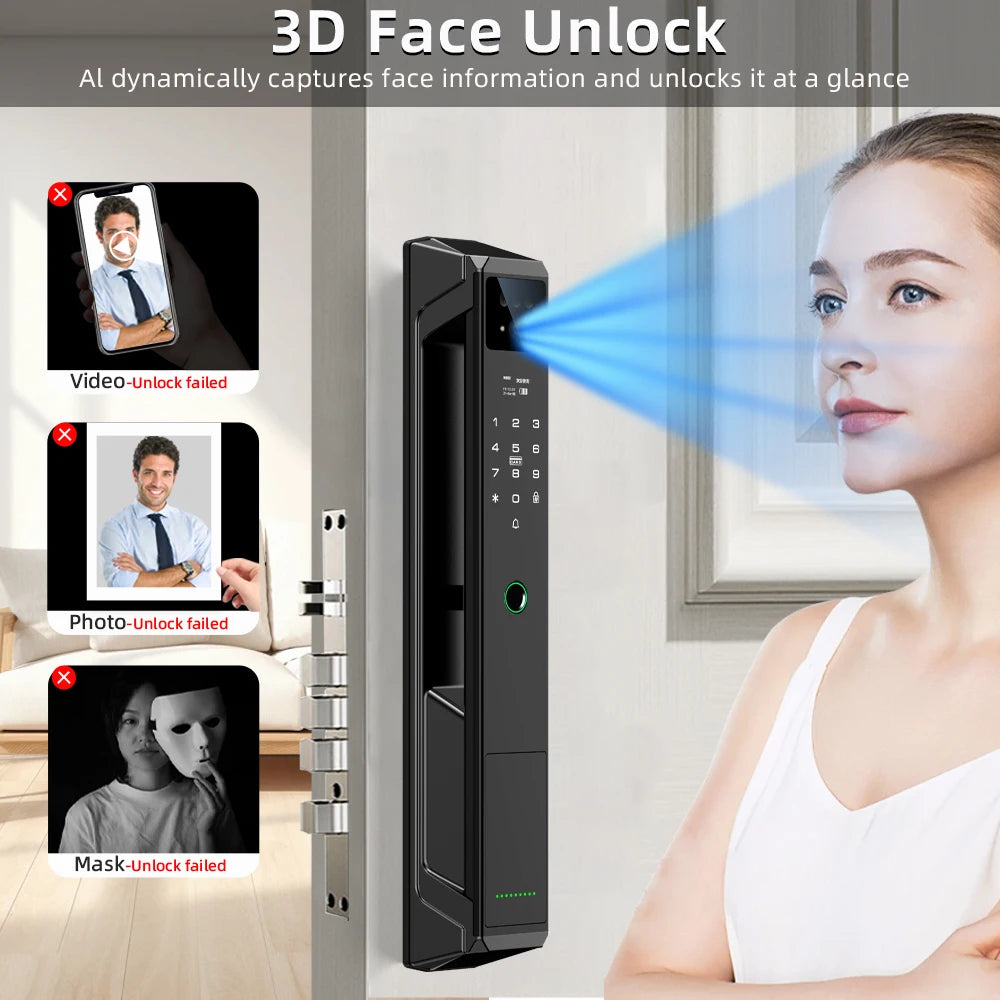 RAYKUBE P8 Tuya WiFi Camera Palm Vein Smart Lock Face Recognition Digital Fingerprint Lock With Video Call 21-language Voice