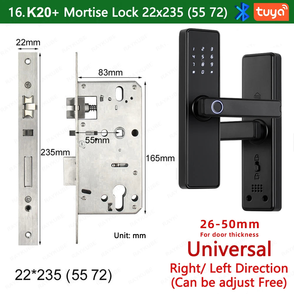 RAYKUBE K20 9-language Biometric Fingerprint Door Lock Electronic Door Lock with  Tuya APP/IC Card/Password/ Key Unlock