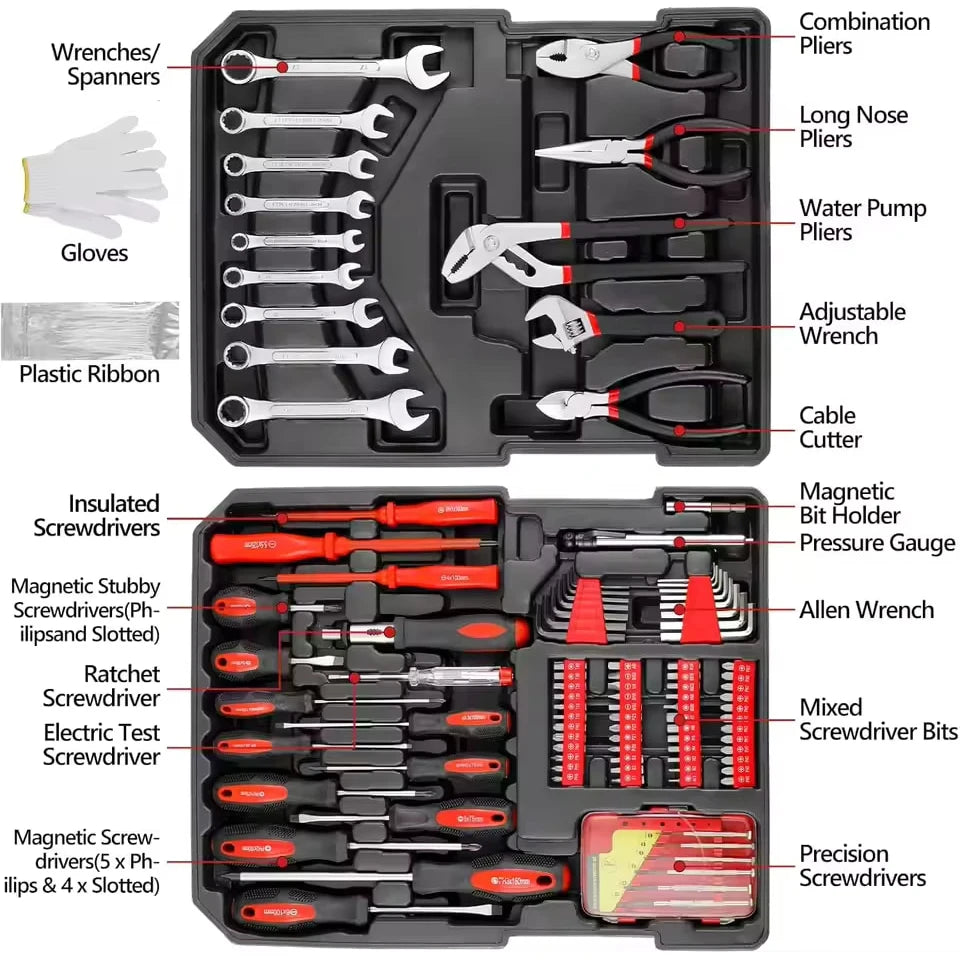 799PCS Mechanics Tool Set with Rolling Toolbox, Complete Socket Wrench & Hand Tool Kit for Home Repair, DIY, Garage & Automotive Maintenance