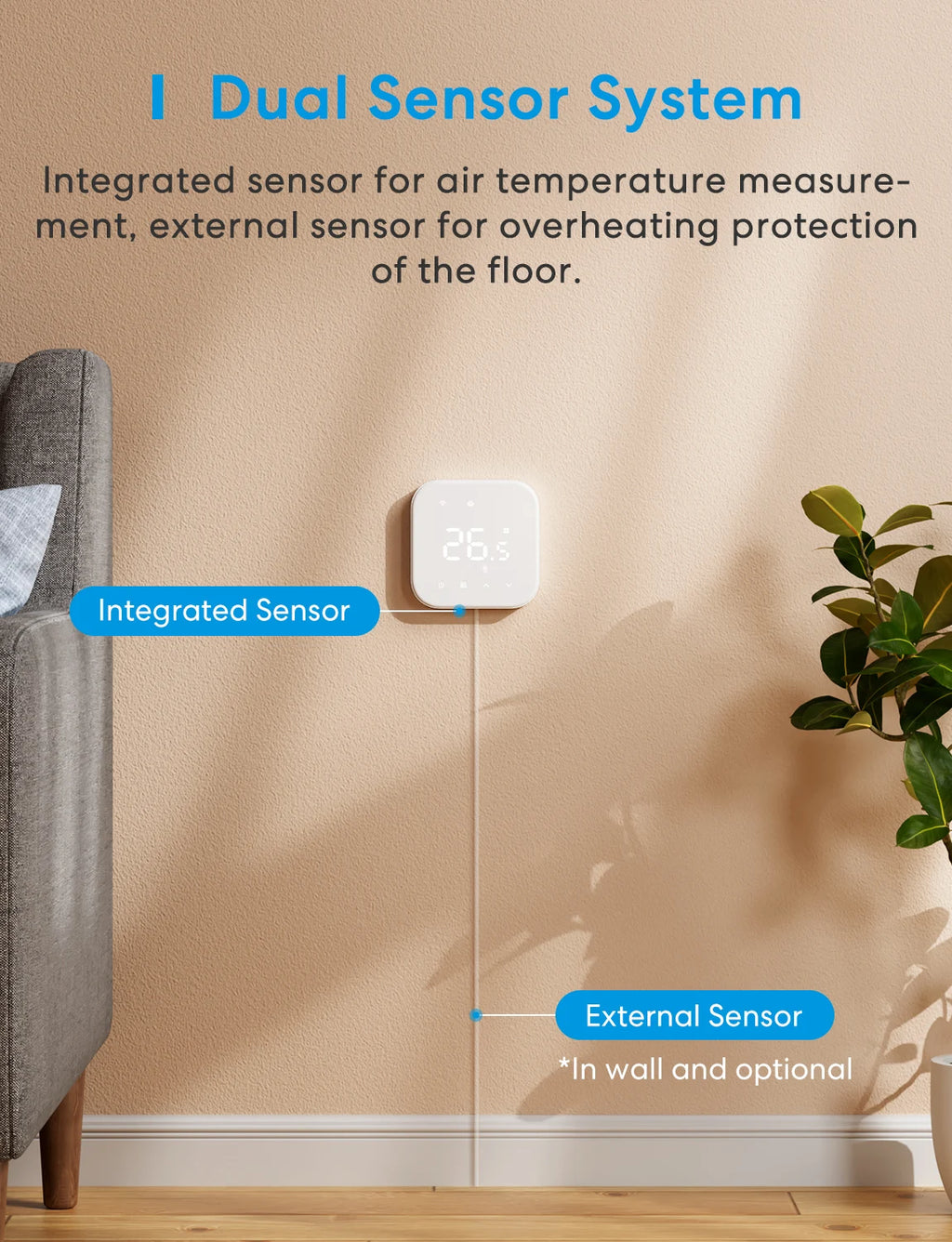 Meross Matter EU Version Thermostat MTS215/MTS215B for Electric or Boiler/Water Heating System Works with Homekit Alexa
