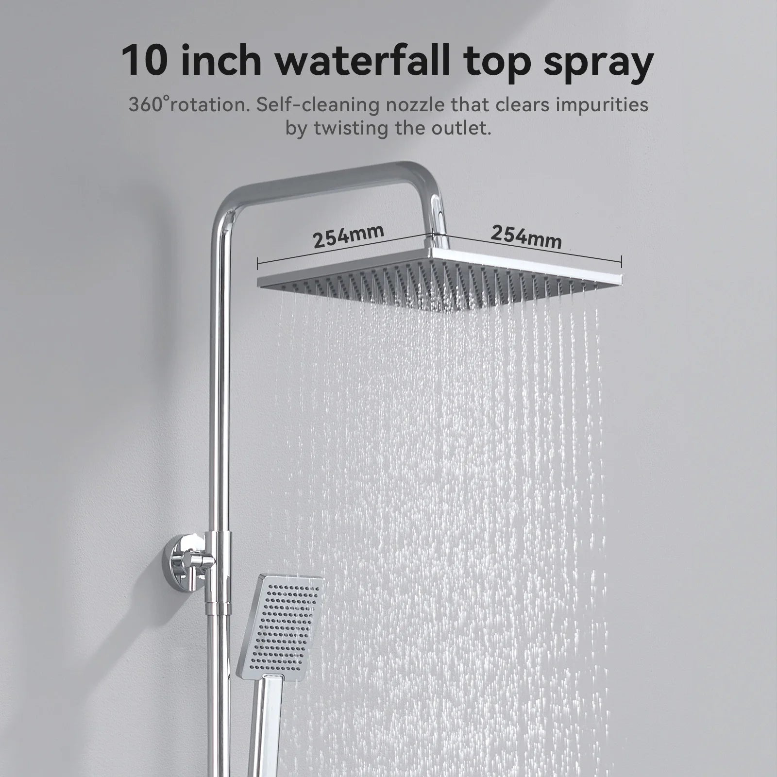 Shower column without mixer tap, chrome finish, 25cm overhead shower, easy installation, adjustable shower bar, 72-110cm