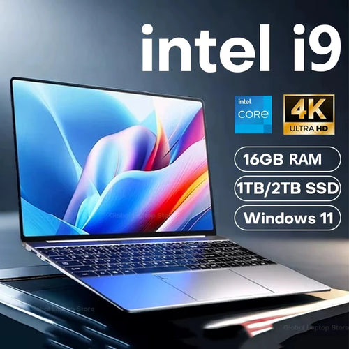 Silver 15.6-inch laptop with thin-bezel screen, backlit keyboard, large trackpad, and side port access.