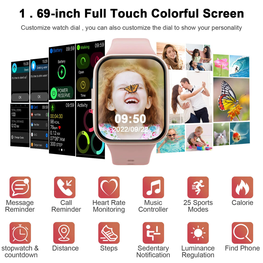 Q23 Smart Watch, Fitness Tracker Watch, 1.69'' Touch Smartwatch Fitness Watch with Pedometer/Sleep Monitor.