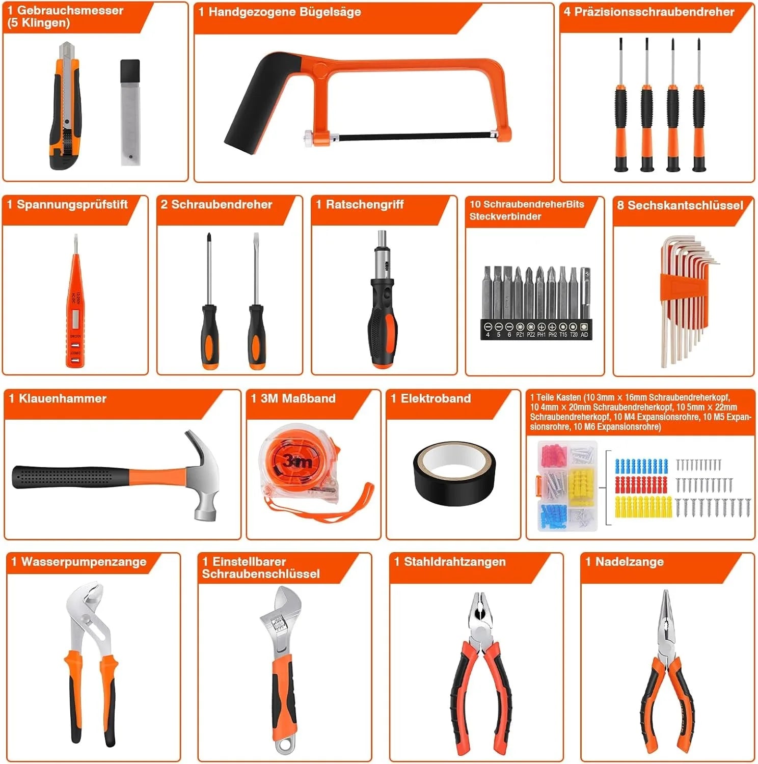 VickyHome Tool Kits, Universal and Household Tool Box, Multifunctional Tool Set for Home Repair and Maintenance