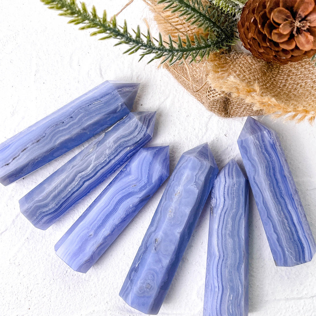 Wholesale Natural Blue Lace Wand Rare Crystals Tower Gem Stone Blue Lace Agate Crystal Points