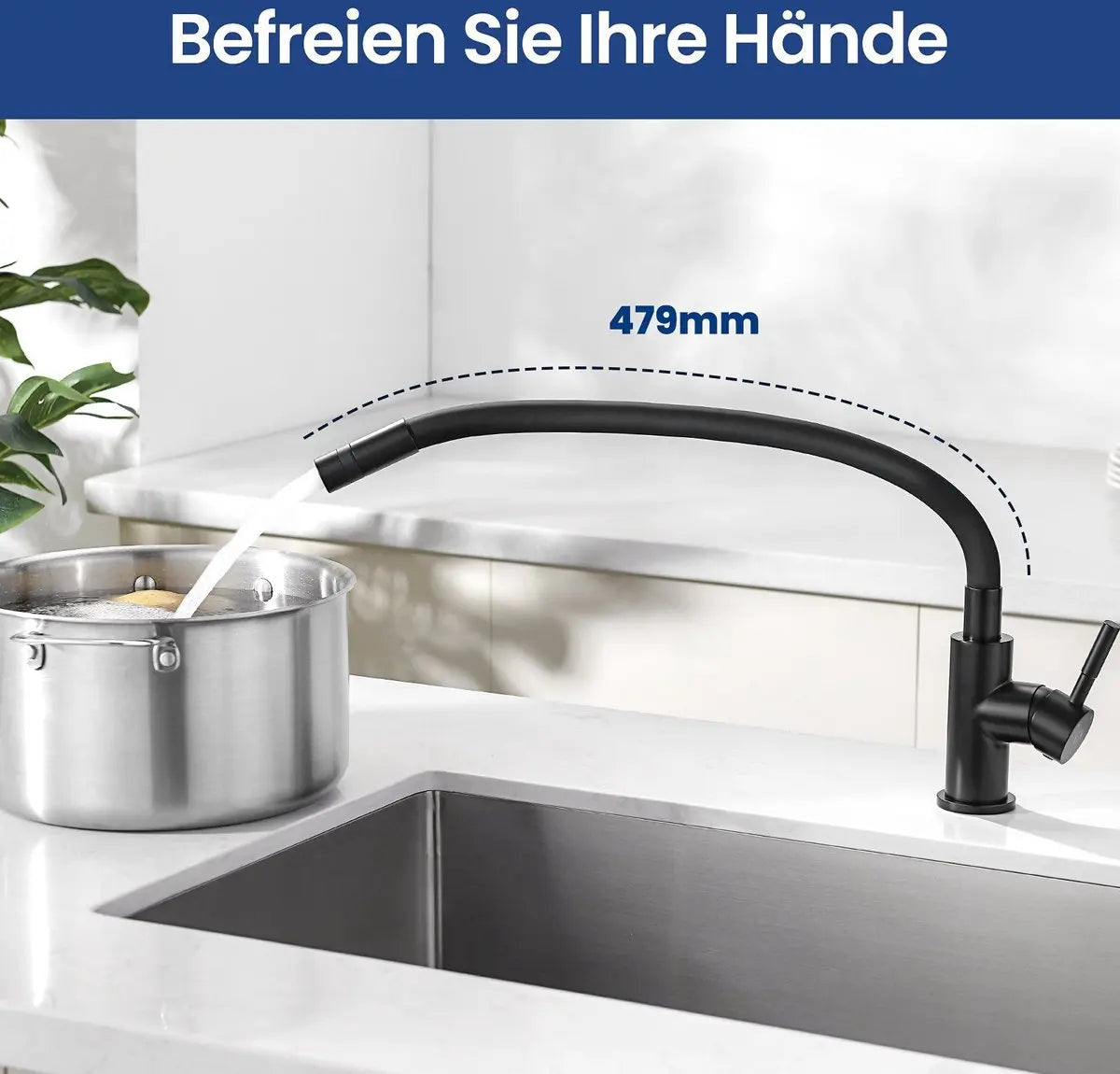 Black Kitchen Faucet with 2 Spray Types, Pull-Down Mixer, Hot and Cold Water, 360° Swivel