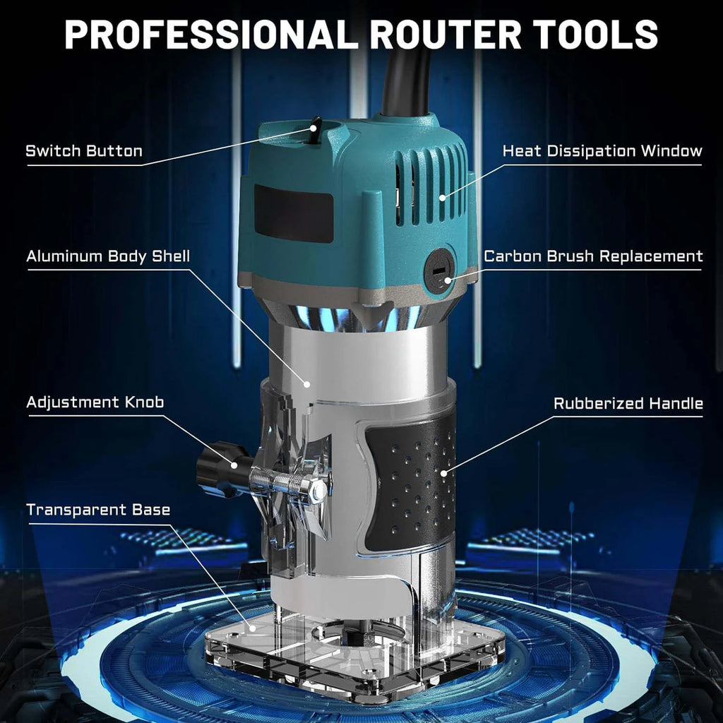 30000RPM High-Power Woodworking Router Electric Trimmer Carving Machine Wood Trimmer Suitable for Wood Carving and Cutting Tools