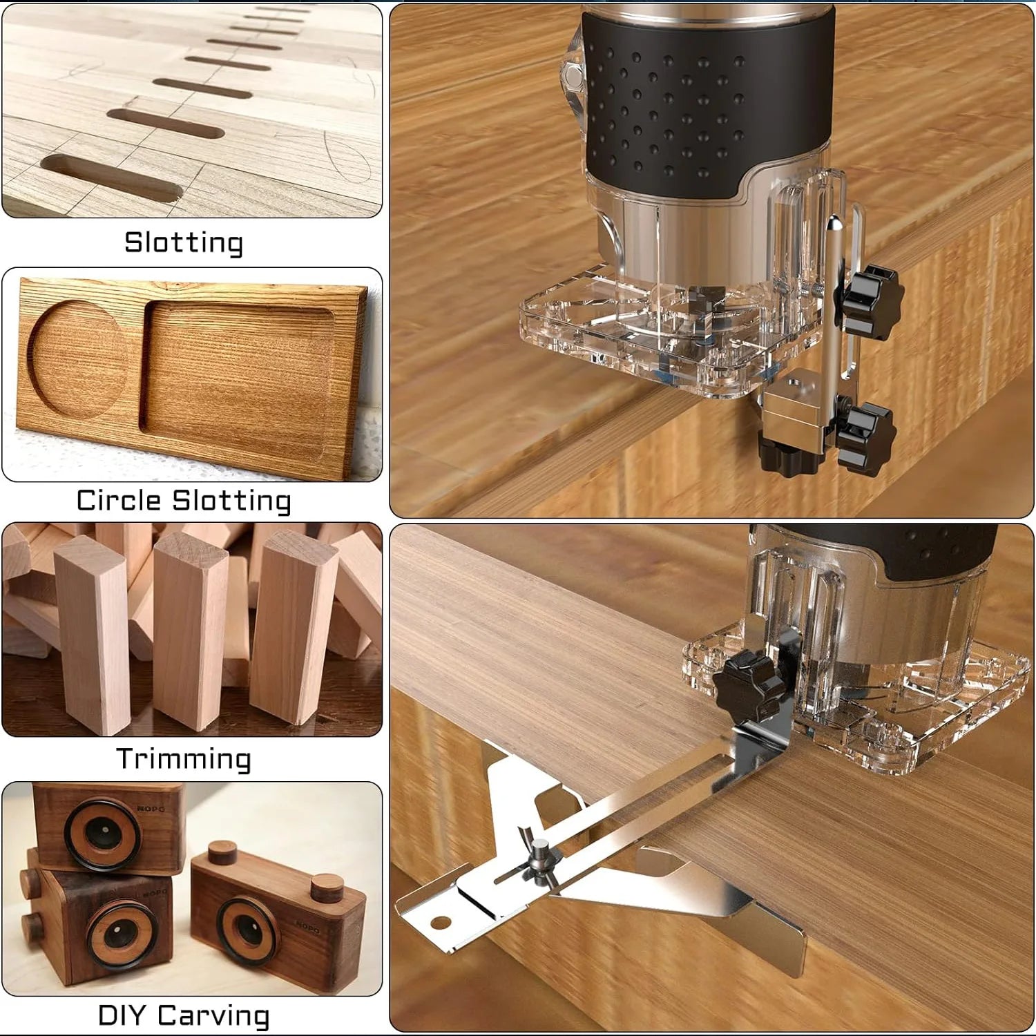800W 30000RPM Woodmilling Machine Woodworking Electric Trimmer 1/4 inch Wood Carving Milling Cutting Tool Carpenter Set