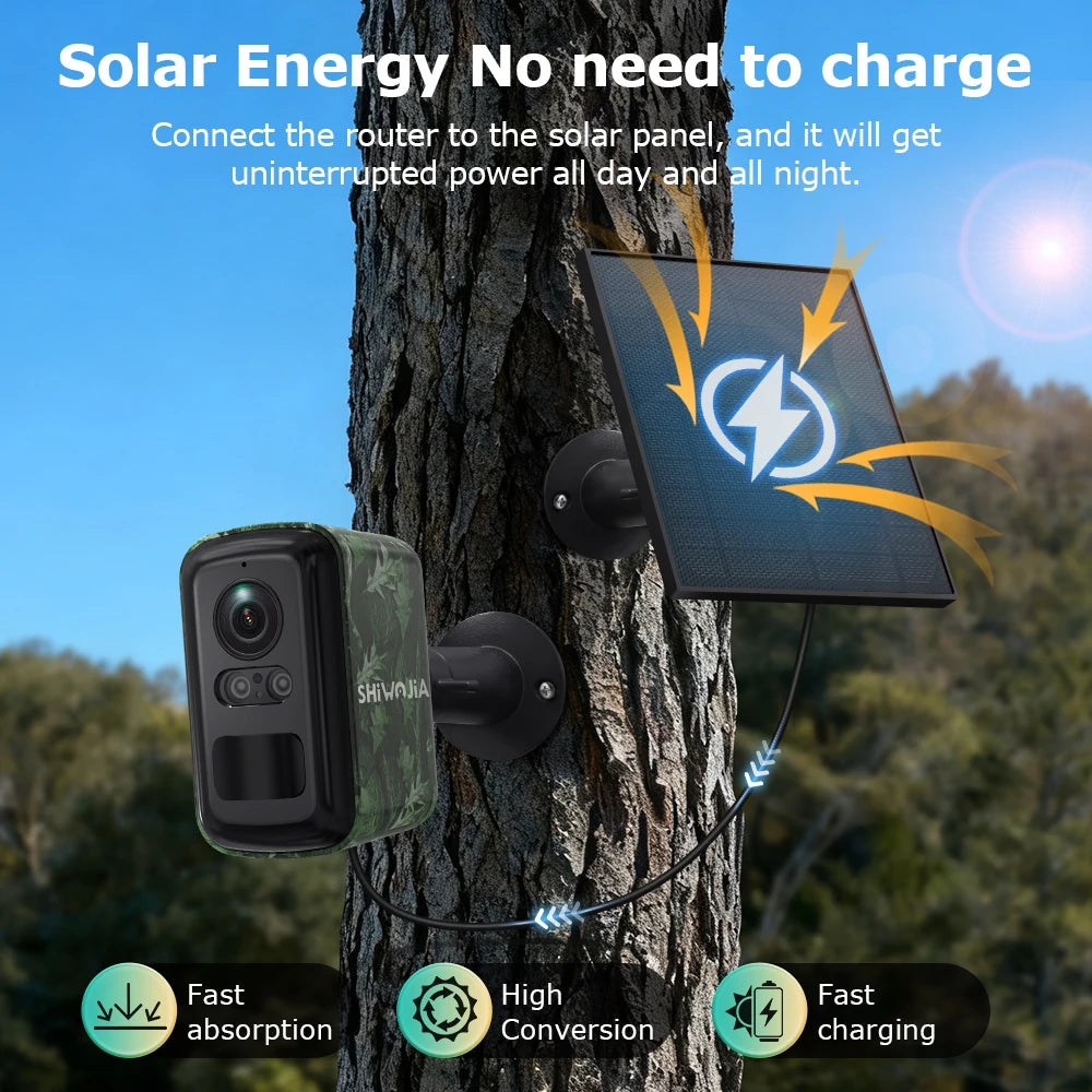 SHIWOJIj Mini Solar Security Camera, 4G WiFi Dual Network, AI Detection, IP66 Waterproof, Wireless Smart Home Indoor Outdoor Cam