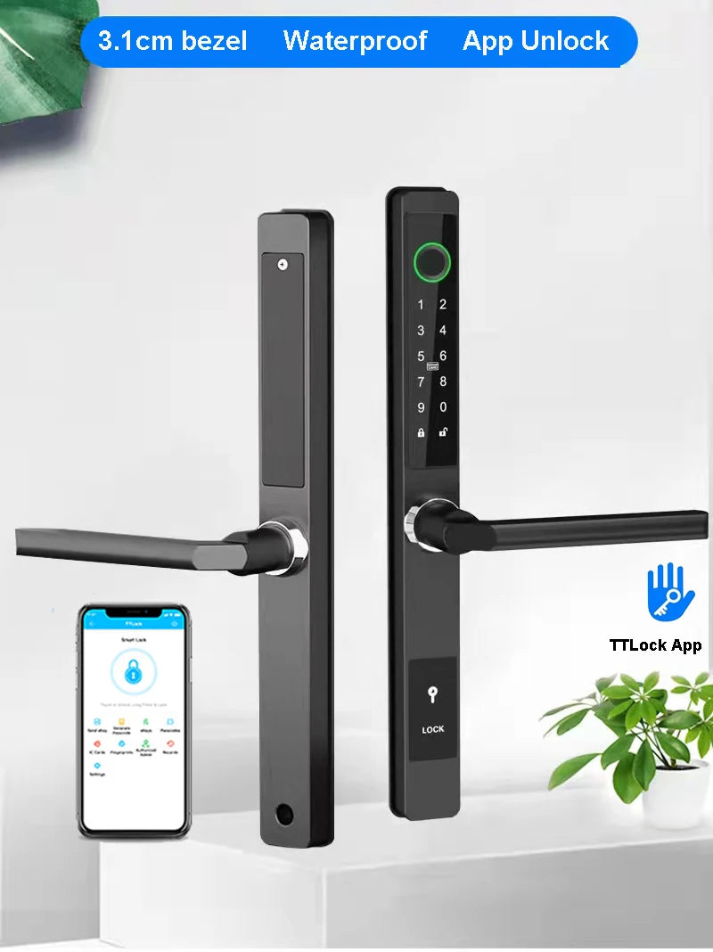 3CM Width Waterproof Aluminum Door Lock Bluetooth Fingerprint Digital Code TTLock Smart Sliding Door Lock 2885 3585 4585 Mortise