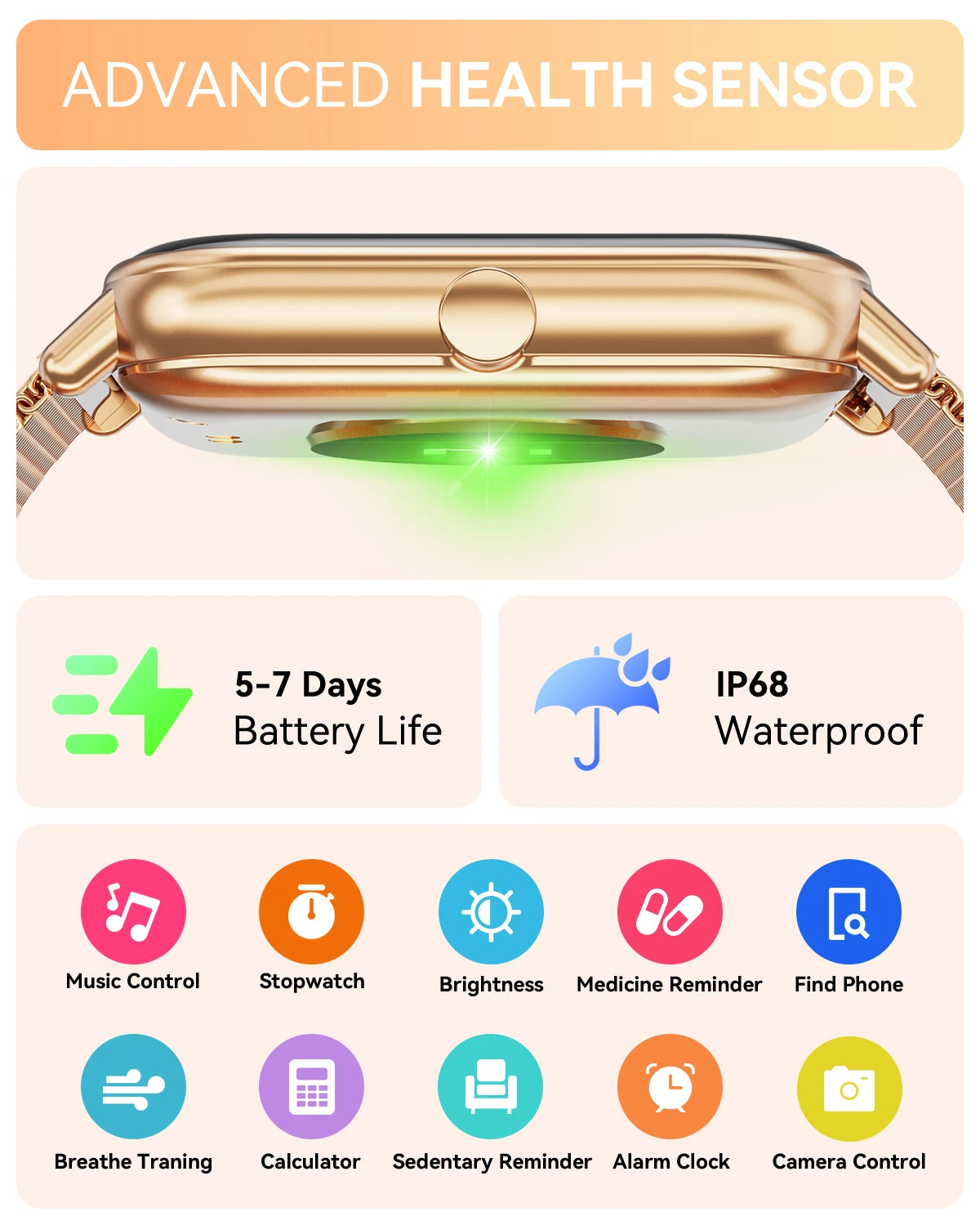 Women Fashion Smart Watch 1.85 Full Screen Bluetooth Calling Smartwatch Sleep Blood Oxygen Monitor Milan Strap Health Fitness