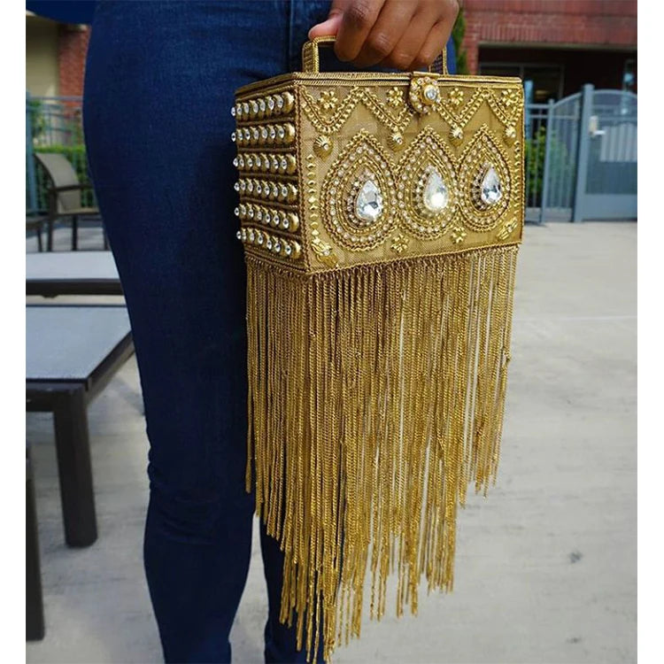Vivid Elegant Design Premium Quality Luxury Metal Beaded Stylish Women Clutch Handbags Customizable Lightweight Carry Style Silk