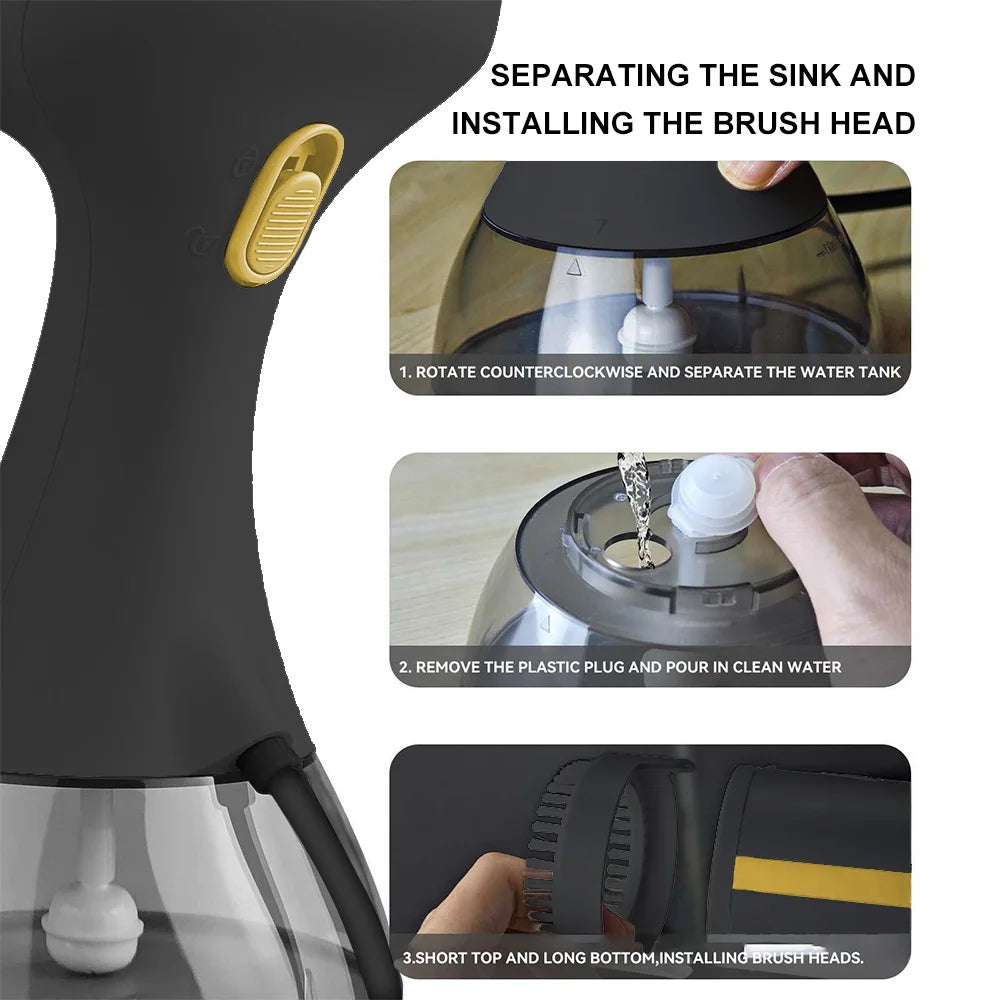 Tidesmit portable handheld garment steamer showing steam nozzle and water tank for travel and home clothes ironing