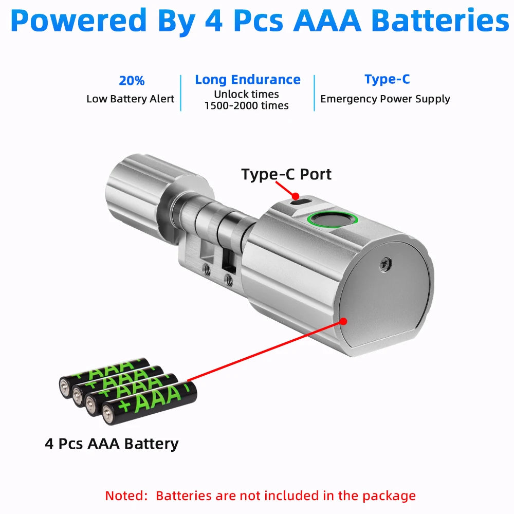 RAYKUBE L12 Tuya BLE Fingerprint Cylinder Electric Digital Door Lock With Waterproof Silicone Cover Password/Key/Tuya APP Unlock