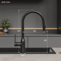Kitchen Tap Black, Vase Umbrella Shape Pull Down Kitchen Faucet 360 Swivel, 2 Modes Spray Hot Cold Water Mixer, 304 Stainless Steel Sink Mixer, Easy Install DVGW PEX Hose, Standard G3/8 Modern Home Black Water Tap