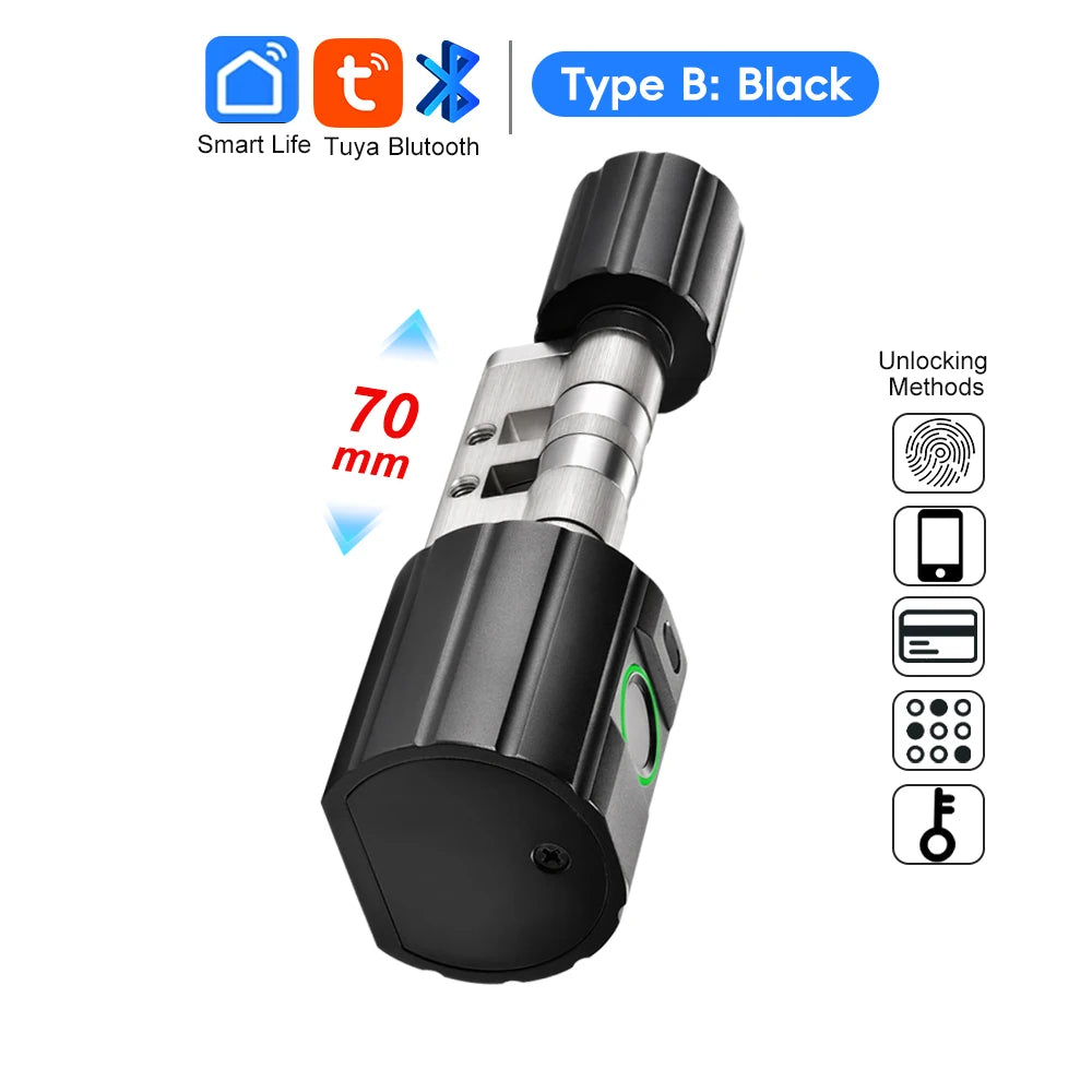 RAYKUBE L12 Tuya BLE Fingerprint Cylinder Electric Digital Door Lock With Waterproof Silicone Cover Password/Key/Tuya APP Unlock
